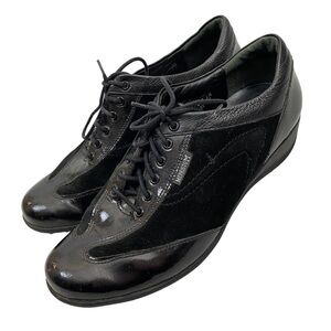 Mephisto Air Relax Comfort Shoes Lace up Black Suede Patent Leather Women’s 7